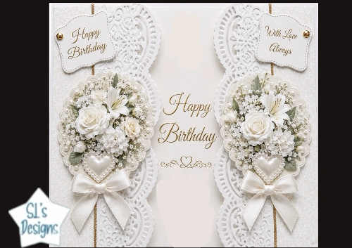 White Roses & Lace Elegant Birthday Card Topper