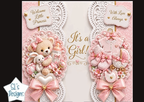 Its a Girl Pink Baby Announcement Card Topper