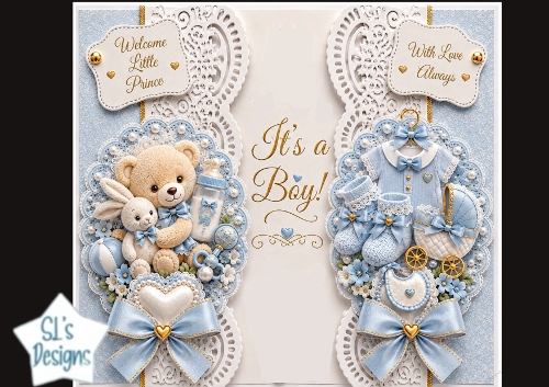 Its a Boy Blue Baby Announcement Card Topper