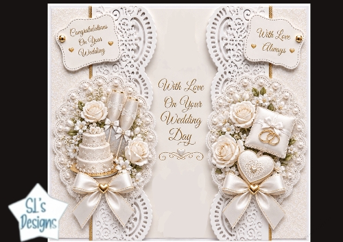 Elegant Lace & White Roses Wedding Day Card Topper