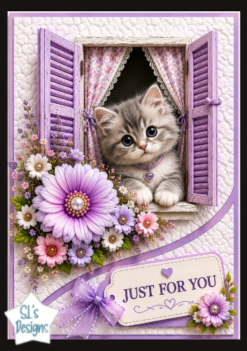 Lavender Window Kitten Just For You Card Topper