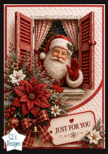 Santa in Festive Window Just For You Christmas Card Topper