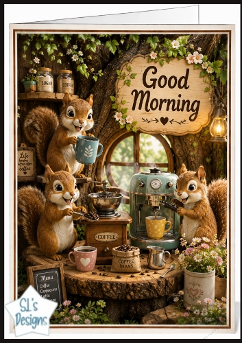 Woodland Coffee Bar Squirrels Good Morning Topper