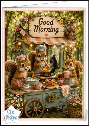 Breakfast Waffle Cart Squirrels Good Morning Topper