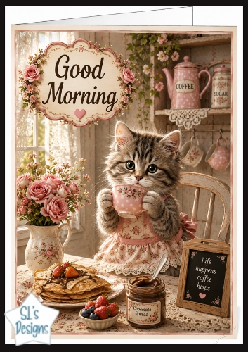 Shabby Chic Kitten with Pancakes Good Morning Topper