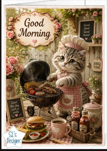 Garden BBQ Kitten Chef Good Morning Topper
