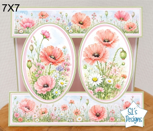 Elegant 7x7 Floral Poppy & Daisy Card Topper for Crafts