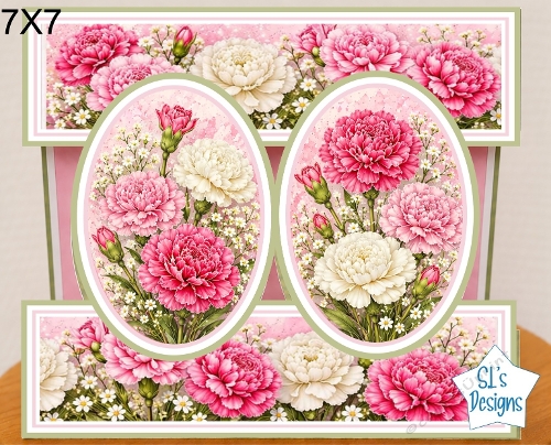 Elegant 7x7 Carnation Floral Card Topper for Handmade Crafts