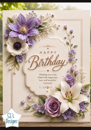 Elegant Floral Birthday Topper with Purple Blooms