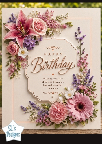 Elegant Pink Floral Birthday Topper with Gold Accents
