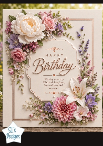 Elegant Pastel Floral Birthday Topper with Gold Script