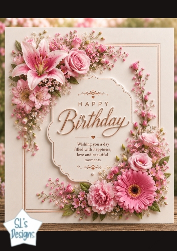 Elegant Pink Floral Birthday Topper with Gold Accents