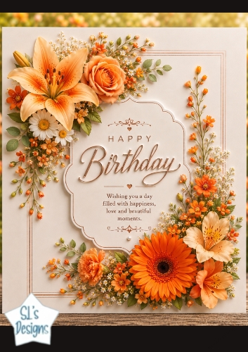 Elegant Orange & Cream Floral Birthday Topper with Gold Details