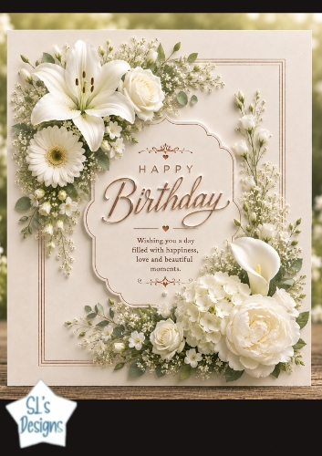 Elegant White Floral Birthday Topper with Gold Accents