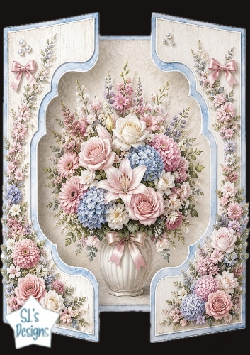 Vintage Floral Vase Topper with Pastel Blooms