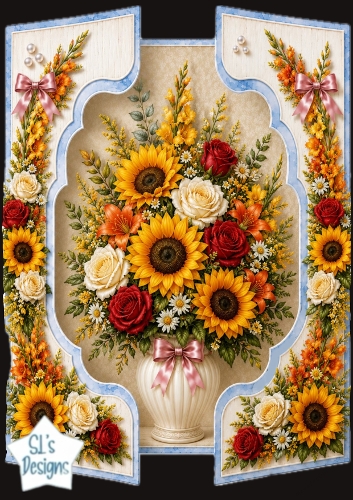Elegant Sunflower & Rose Floral Vase Topper