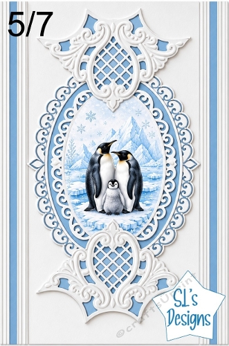 Elegant 5x7 Winter Penguin Family Decorative Card Topper
