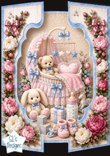 Sweet Baby Girl Nursery Topper with Pastel Toys