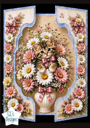 Cute Kitten Daisy Floral Topper in Pastel Shades