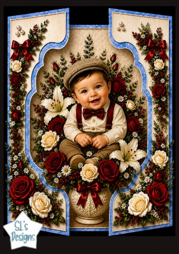 Vintage Baby Boy Floral Topper with Roses & Lilies