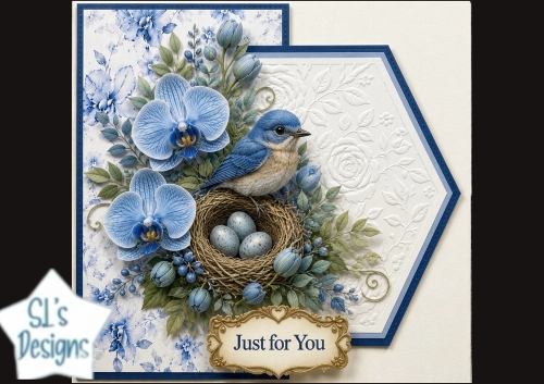 Bluebird Nest Floral Topper with Blue Orchids