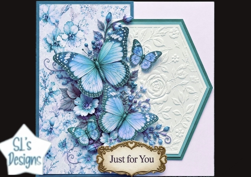 Blue Butterfly Floral Topper with Pastel Blooms