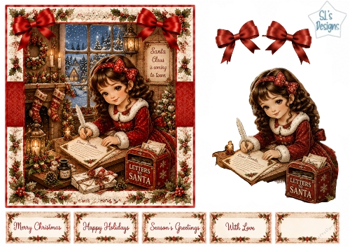 Vintage Christmas Dear Santa Letter Writing – Cozy Holiday Child Illustration