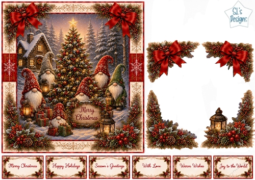 Magical Christmas Gnomes – Snowy Tree & Lantern Holiday Scene