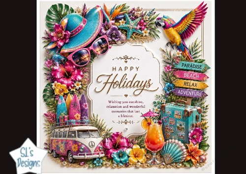 Tropical Happy Holidays Card Topper – Sunshine & Relaxation Theme