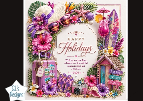 Tropical Happy Holidays Card Topper – Travel & Paradise Summer Theme