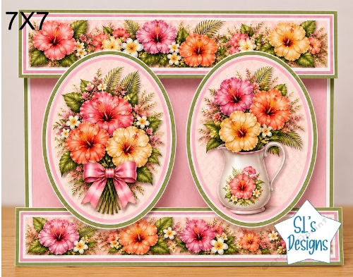 Elegant 7x7 Hibiscus & Plumeria Floral Card Topper for Handmade Crafts