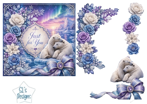 Arctic Polar Bear Aurora Card Topper – Frosted Flowers & Jewel Bow