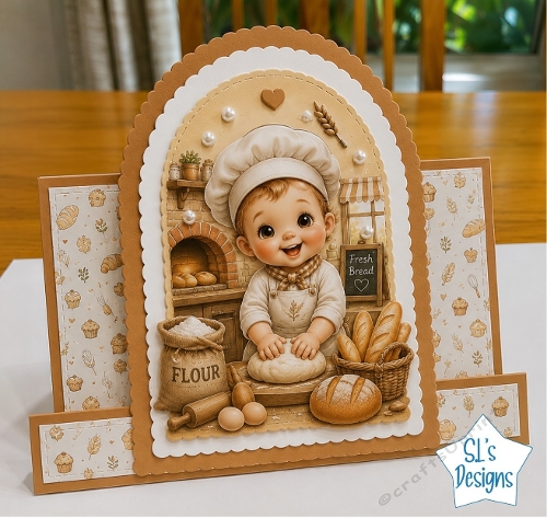Cute Little Baker Card Topper with Bread & Kitchen Scene