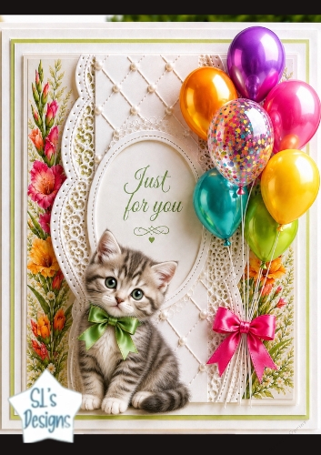 Rainbow Floral Kitten Topper – Just for You