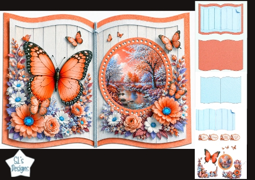 Autumn Orange Butterfly Riverside Book-Style Card Kit