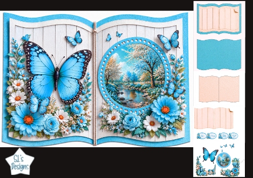Blue Blossom Butterfly Riverside Book-Style Card Kit