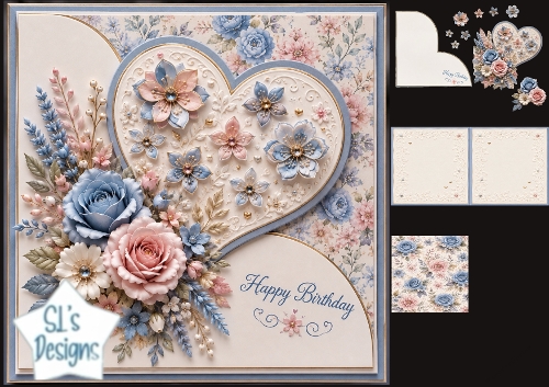 Floral Heart Birthday Card Kit