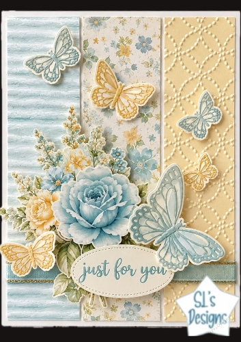 Blue & Yellow Butterfly Floral Panel Card Kit