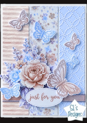 Beige & Blue Butterfly Floral Panel Card Kit