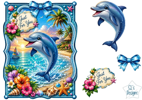 Tropical Dolphin Sunset Card Topper