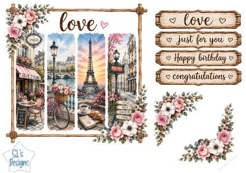 Romantic Paris Floral Panel Card Topper