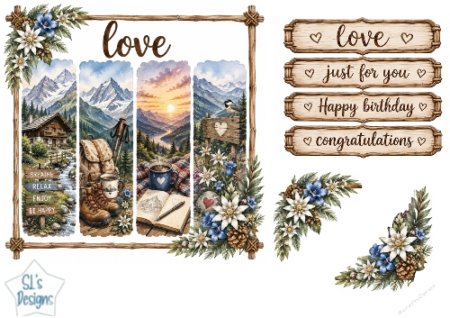 Rustic Mountain Adventure Panel Card Topper