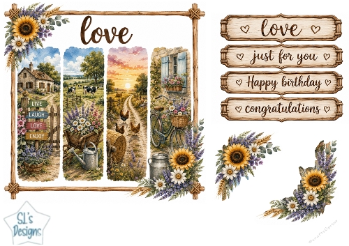 Rustic Countryside Floral Panel Card Topper
