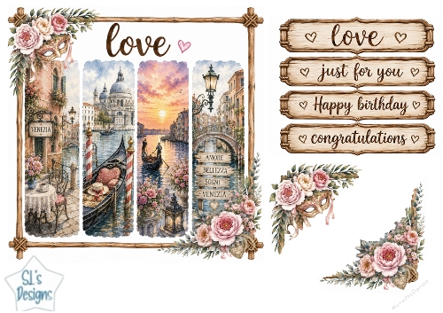Romantic Venice Sunset Panel Card Topper