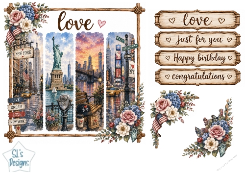Romantic New York City Floral Panel Card Topper