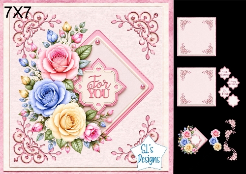 Wonderful Roses Card Kit – Pink, Blue & Cream Roses, For You & Sentiments