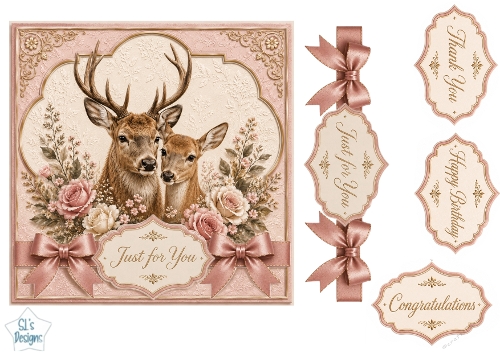 Elegant Woodland Deer Floral Card Topper