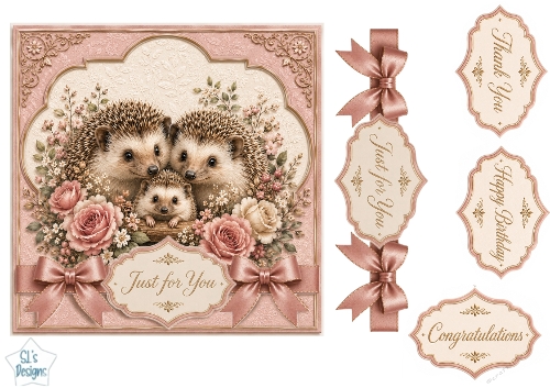 Cute Hedgehog Floral Panel Card Topper