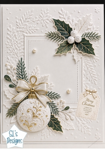 Elegant White & Gold Christmas Embossed Card Topper