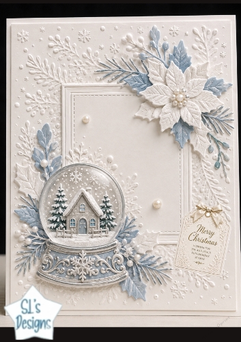 Snow Globe Christmas Poinsettia Embossed Card Topper